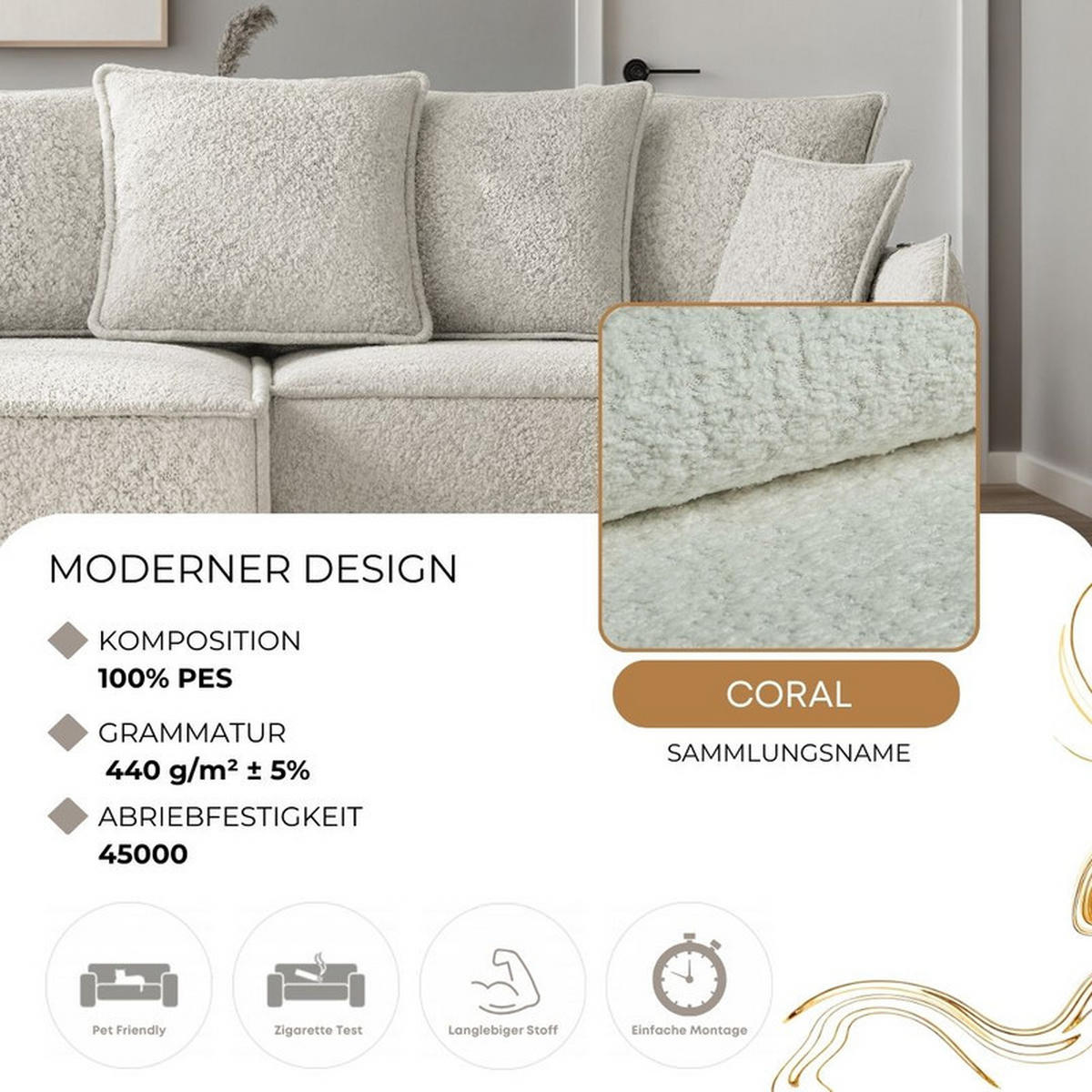 ECKSOFA MARCO Links, mit Schlaffunktion und Bettkasten, Creme - Creme, Textil/Metall (221/148cm) - Idohome