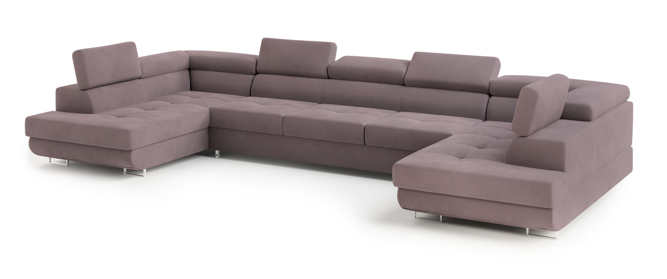 WOHNLANDSCHAFT ISOLANO Lila Velours-Stoff mit Schlaffunktion - Lila, Holz (408/90/202cm) - MASSENO