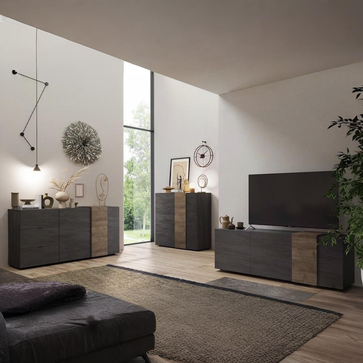 TV-MÖBEL 3 Schwingtüren Pluton - L181 cm - Nussbaumfarben, Holzwerkstoff (44/57/181cm) - Calicosy