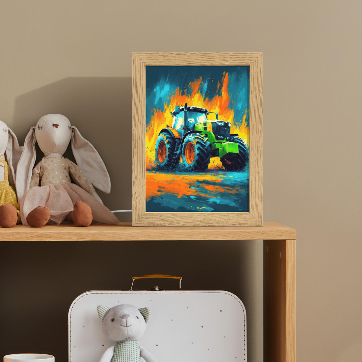 NACHTTISCHLAMPE Abstrakt - Traktor - Grün 15x20 cm - Dunkelblau, Holzwerkstoff (8/15/20cm) - OnlyWow