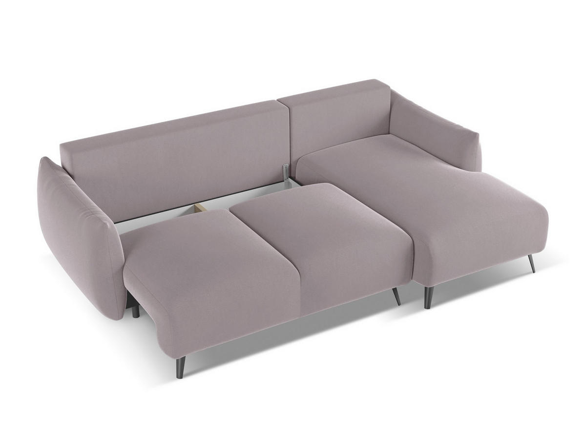 ECKSOFA mit Schlaffunktion Samt Stoff Violett - Lila/Flieder, Textil/Metall (242/162cm) - Makamii