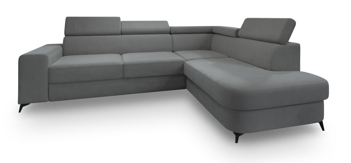 ROHOVÁ SEDAČKA ALVORO šedá - šedá/černá, kov/dřevo (253/190cm) - MASSENO