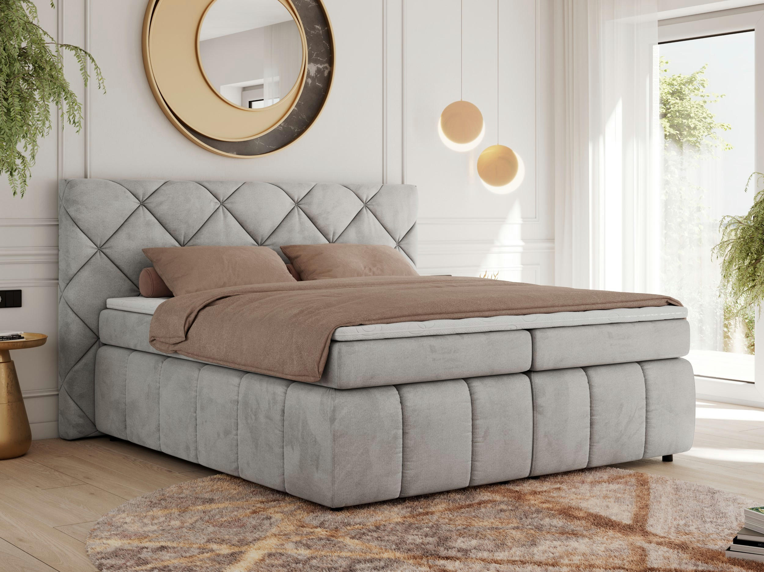 BOXBETT RITA 160/200 - Hellgrau Velvet - H3 - Hellgrau, Holz/Textil (160/200cm)
