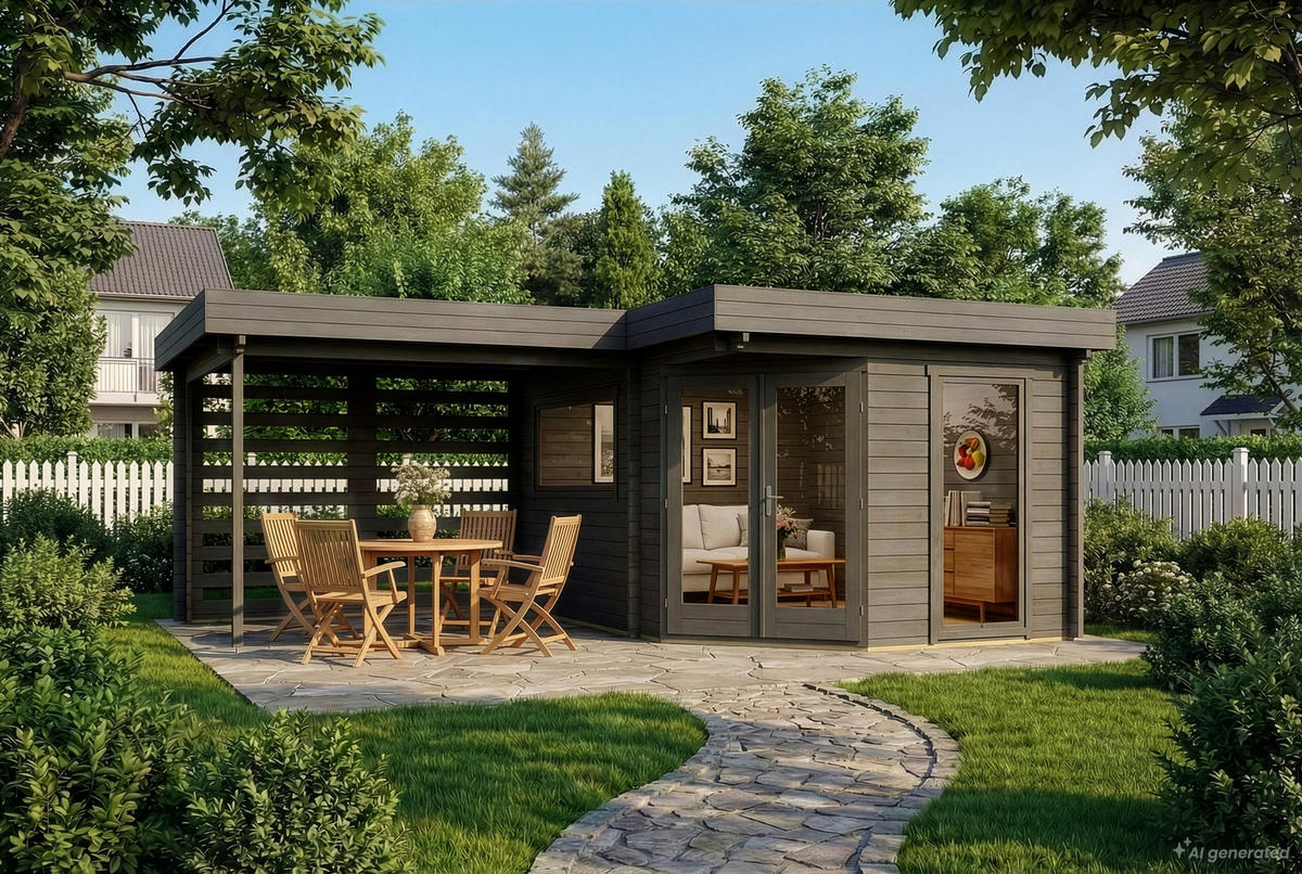 GARTENHAUS Holz Pepe Optima - Grau, Holz (618/230/462cm) - Alpholz