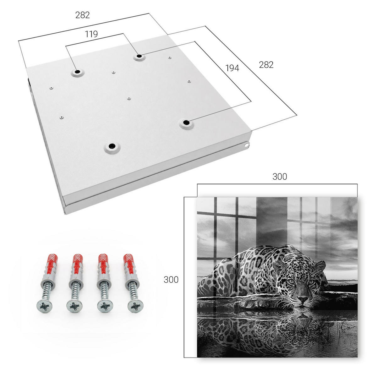 SCHLÜSSELBOX Weiß 30x30 cm – Türöffnung nach rechts - Jaguare im Wasser - Multicolor, Metall (30/30/5cm) - TULUP