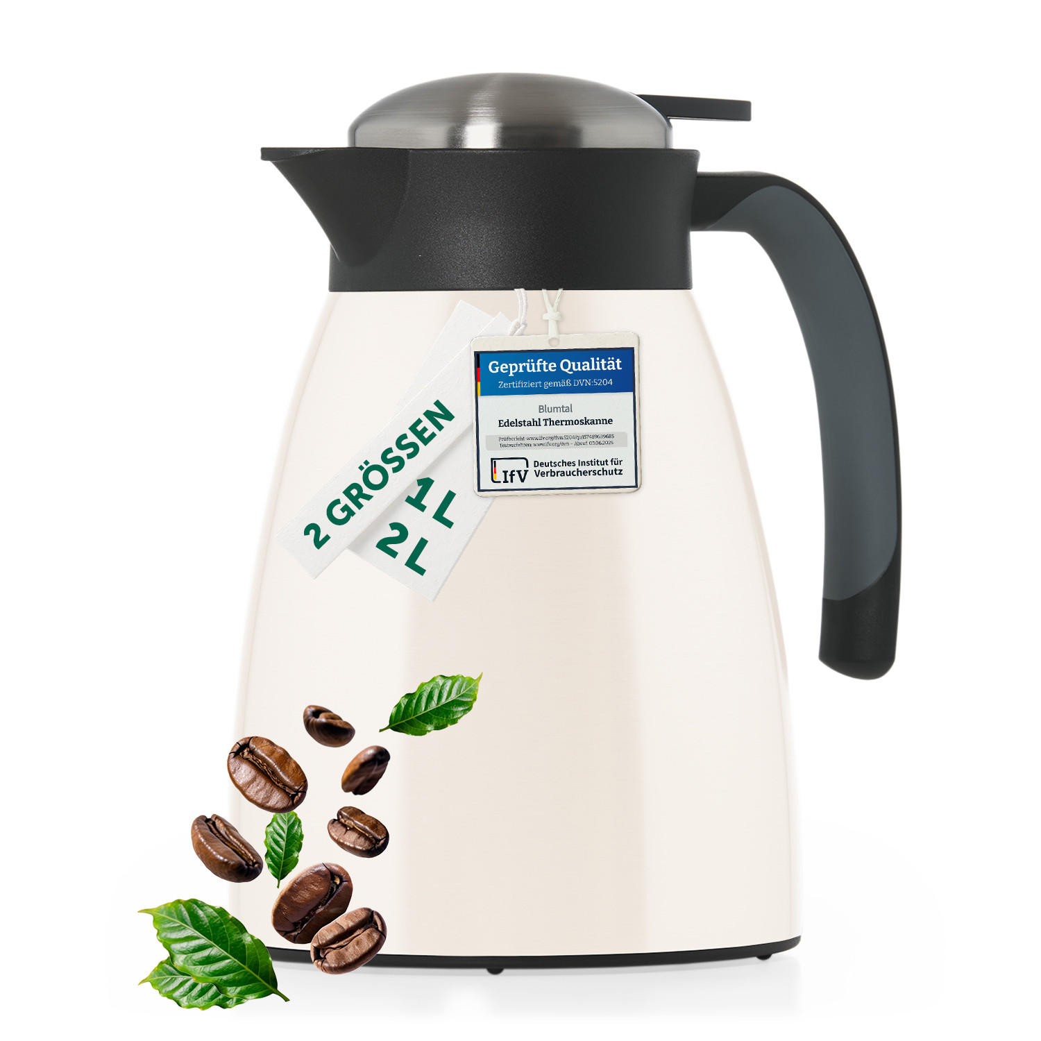 THERMOSKANNE Carla 1L Weiß – Große Isolierkanne 1000 ml - Weiß, Metall (1L) - Blumtal