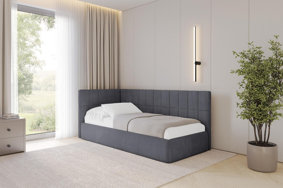 EINZELLBETT Jugendbett mit Bettkasten, Rechts - TULY 100x200 Dunkelgrau - Titanfarben, Holzwerkstoff/Textil (100/200cm) - ALTDECOR