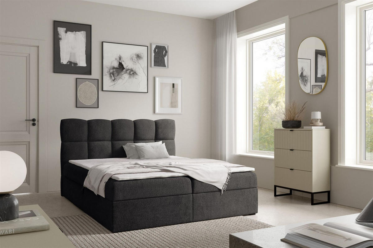 BOXBETT Parozo - Schwarz, Holzwerkstoff/Textil (120/200cm) - Fun Möbel