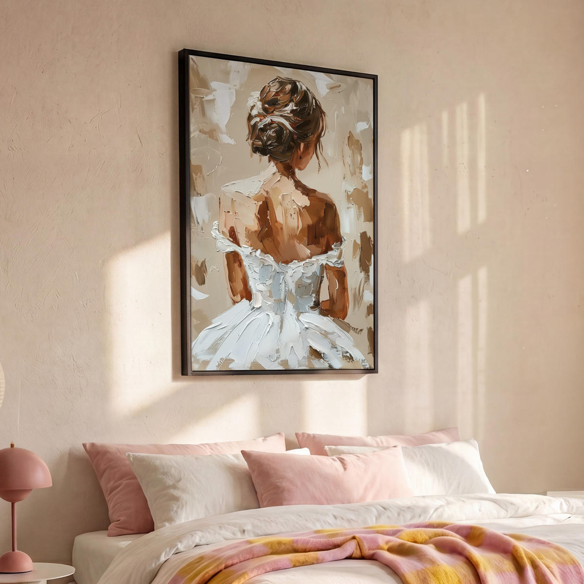 LEINWAND Bilder mit Rahmen - Frau - Farbe - Abstrakt - Beige - Modern - 90x140 - Sandfarben, Textil (90/140cm) - MuchoWow