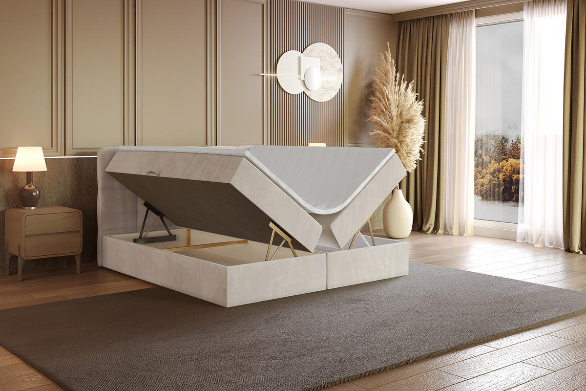 BOXBETT mit Matratze H4 und Lattenrost - LIRO - 160x200 - Beige Casablanca - Beige, Holzwerkstoff/Kunststoff (160/200cm) - ALTDECOR