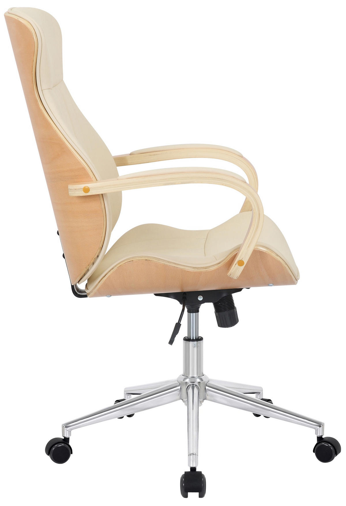DREHSTUHL Lederlook Natura/Creme - Chromfarben/Eukalyptusholzfarben, Textil/Metall (63/100/68cm) - CLP