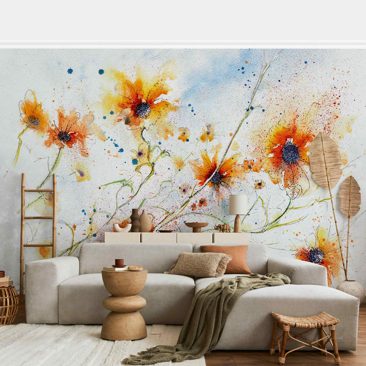 FOTOTAPETE Painted Flowers 288/190 cm - Orange, Papier (288/190cm) - Bilderwelten