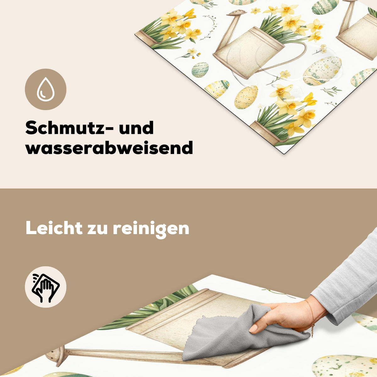 HERDABDECKPLATTE Gießkanne - Blumen - Eier Abdeckung Ceranfeld 58.3x51.3 cm - Weiß, Kunststoff (58.3/51.3/0.2cm) - MuchoWow