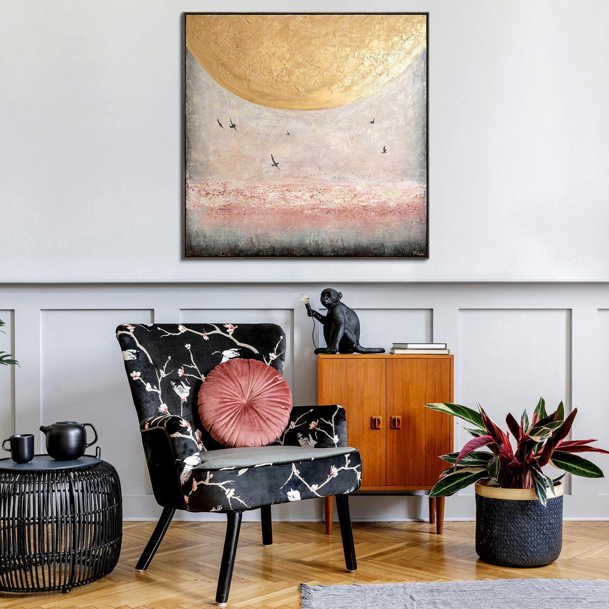 GEMÄLDE Sonnenenergie II Schattenfugenrahmen Grau 100x100 cm - Grau, Holz (100/100cm) - YS-art gallery