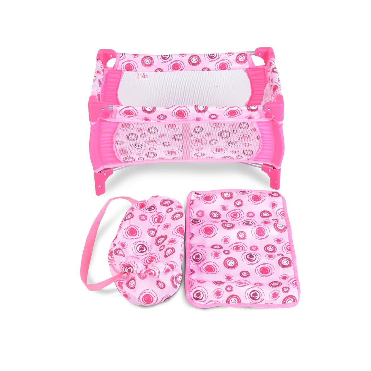 PUPPENBETT Apple 9340 56 x 33 cm, faltbar, Matratze, Seitenfenster, Tragetasche, ab 3 Jahren - Rosa, Kunststoff (56/32/33cm) - Moni