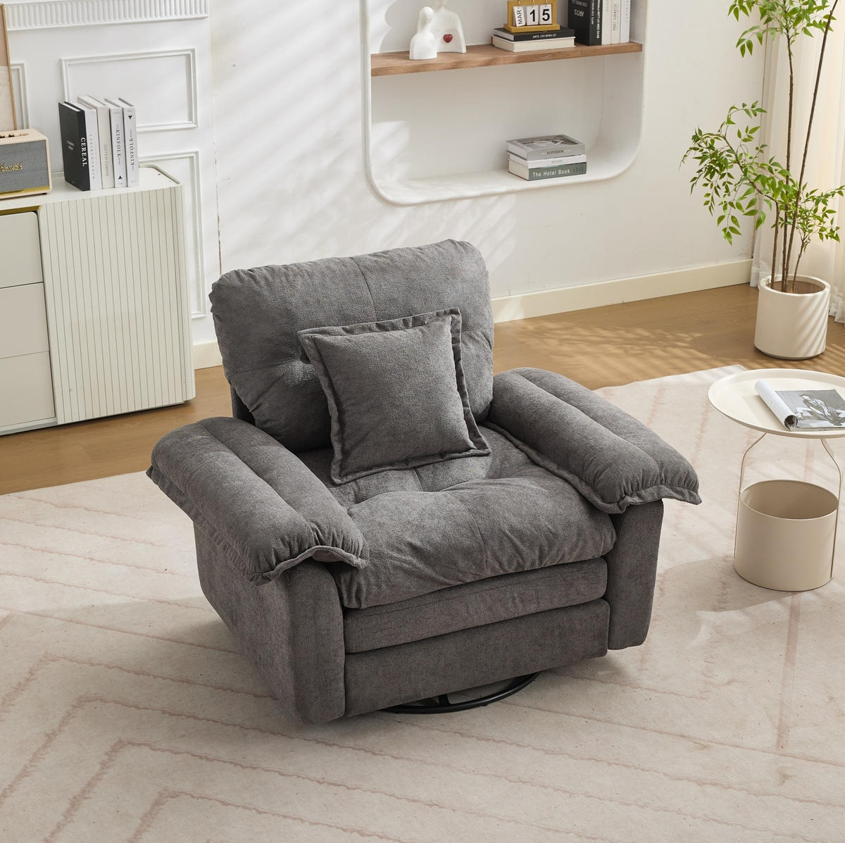 DREHSESSEL aus Chenille mit 360°-Drehfunktion – bis 136 kg belastbar - Grau, Textil (84/96/116cm) - BEAOK