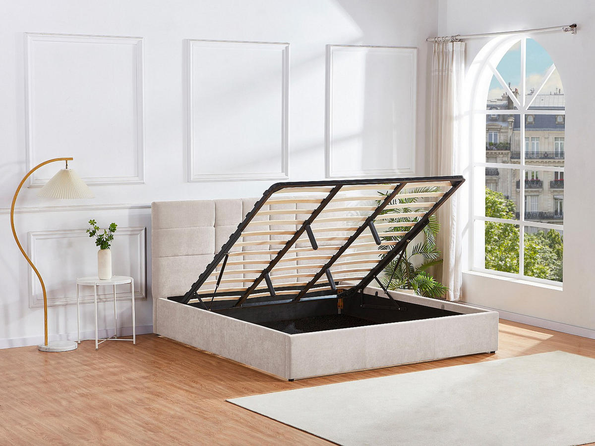 BETT mit Bettkasten - 2 Personen - Stoff - Beige - - Beige, Textil (180/200cm) - Vente-Unique