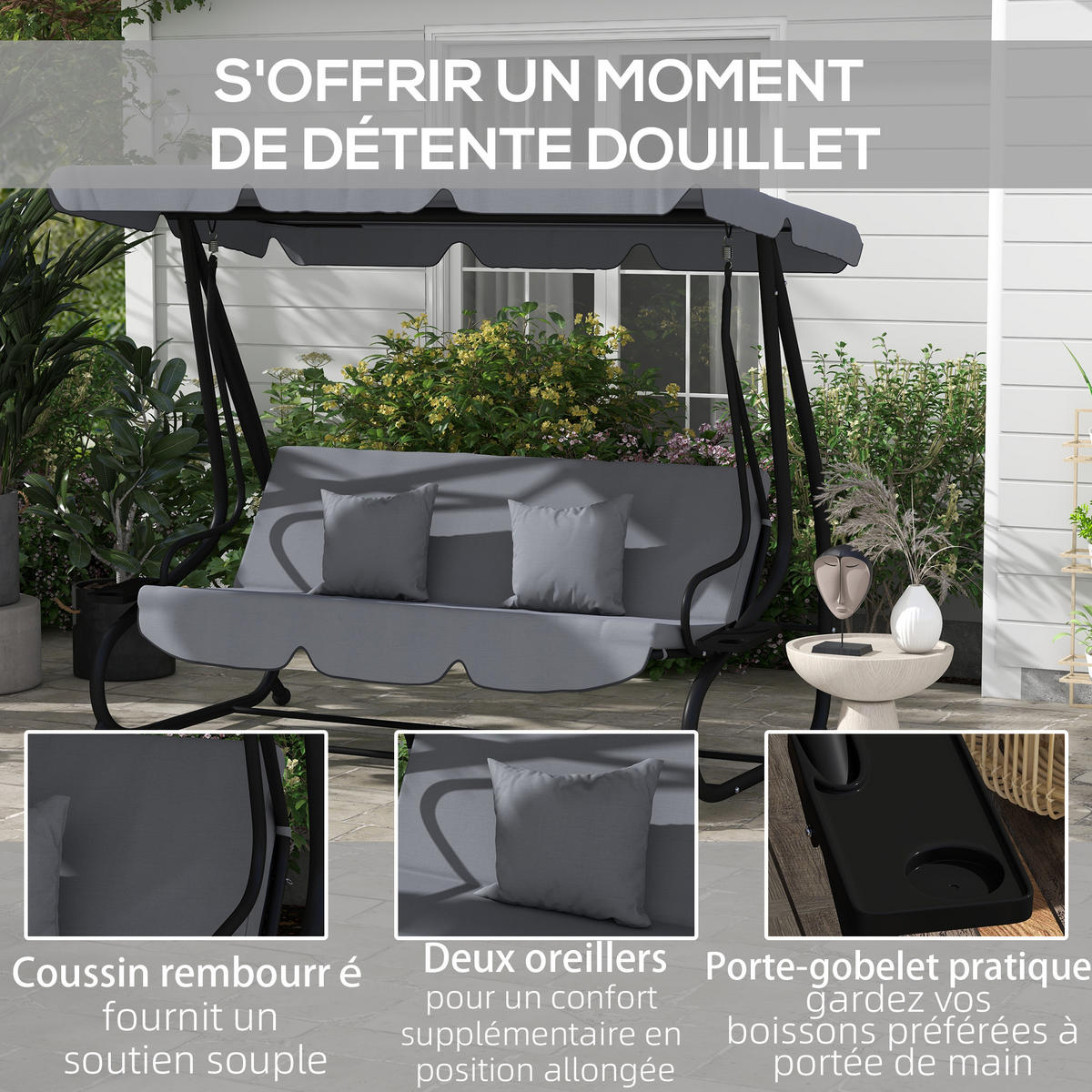 HOLLYWOODSCHAUKEL DE-15294 Dunkelgrau - Dunkelgrau, Metall (120/164/200cm) - ComfortXL