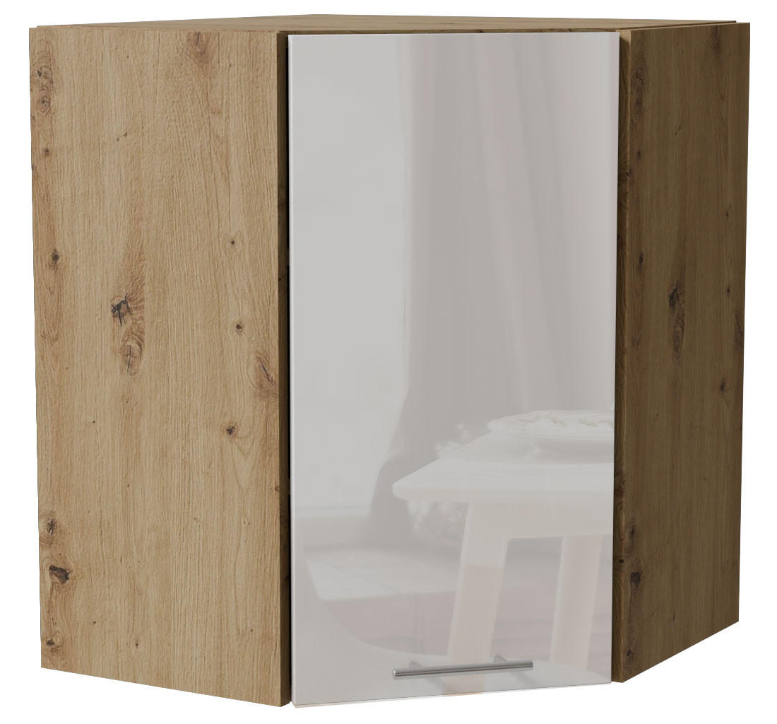 Feldmann-Wohnen Eckhängeschrank Weiß Hochglanz, Eiche Artisan 60x72x60 cm