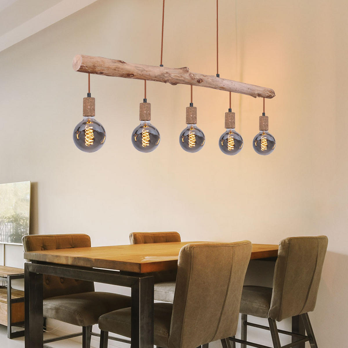 HÄNGELEUCHTE Holzoptik Braun Rostfarben - Braun, Holz (100/8.5/140cm)