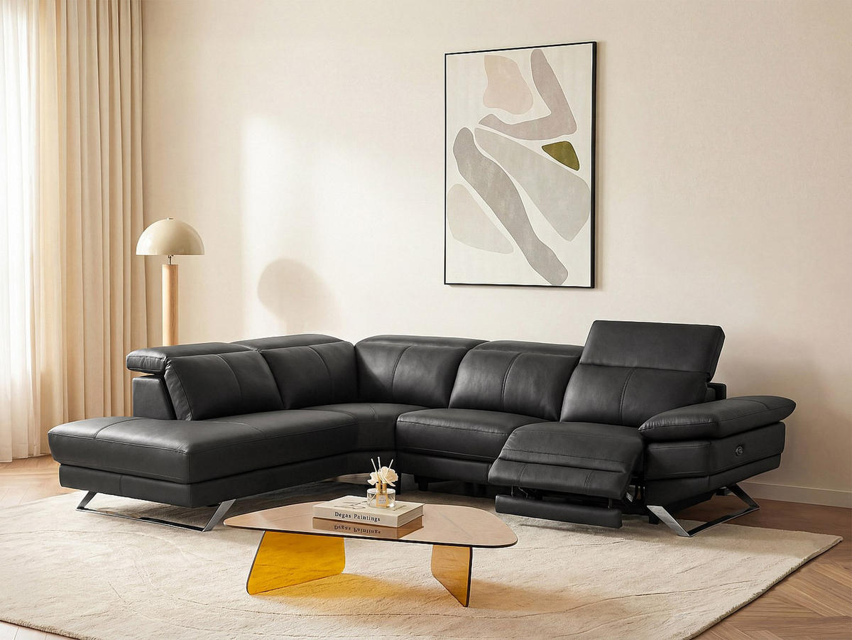RELAXSOFA - 6 Personen - leder - schwarz Puno - Schwarz, Leder (299/76/239cm) - Vente-Unique