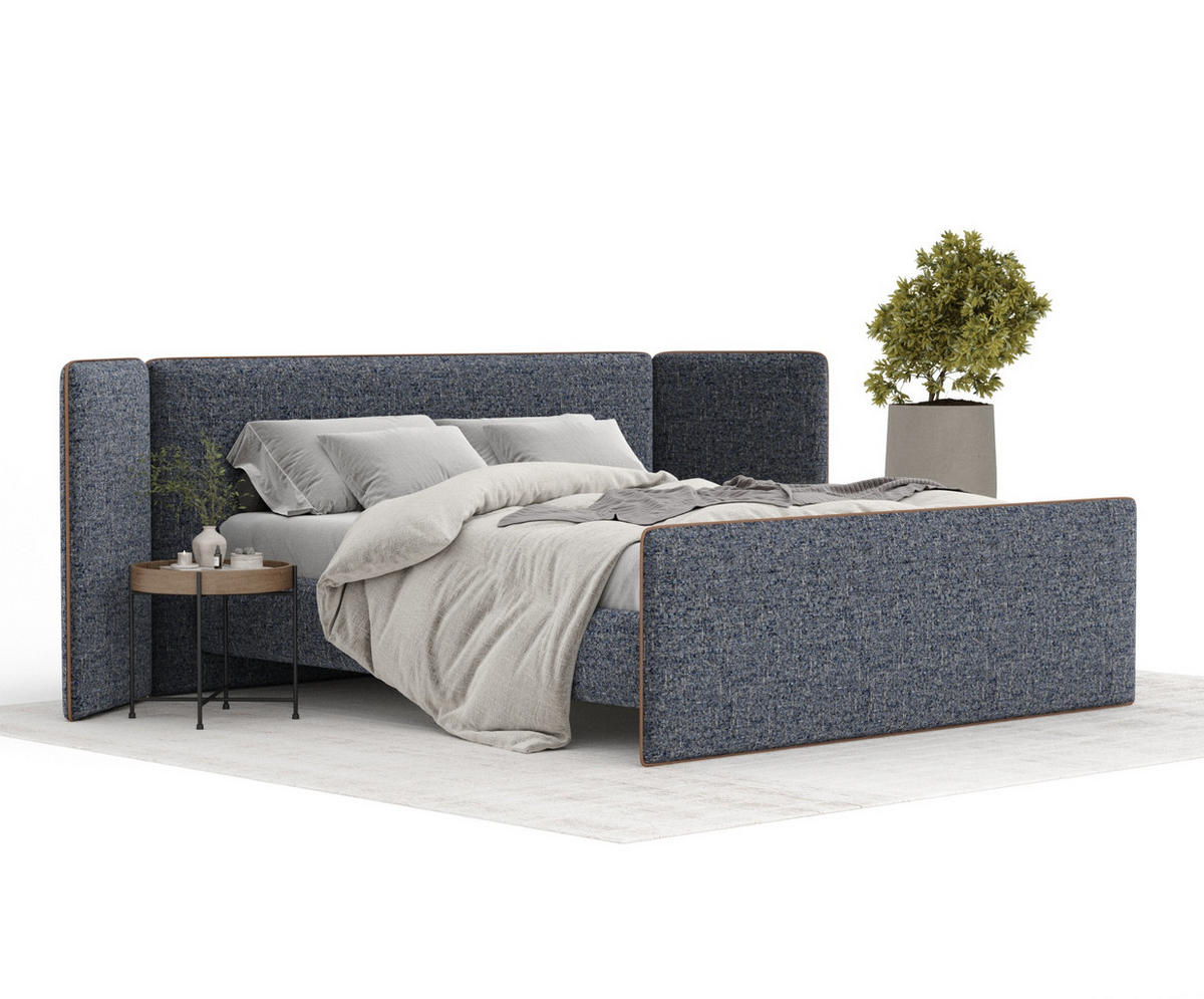 POLSTERBETT Tokyo Marineblau 180/200 cm - Naturfarben/Dunkelblau, Holz/Holzwerkstoff (180/200cm) - Maison de Reve