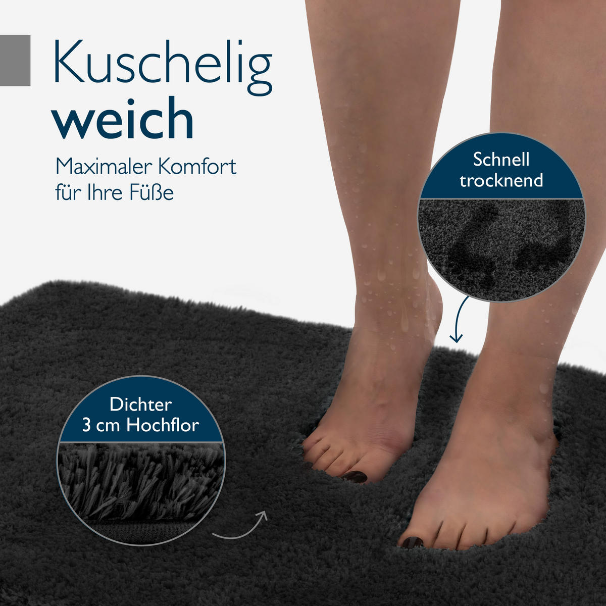 VORLEGER MATTE BeauMare FL 70/120cm Schwarz - Schwarz, Textil (70/120cm) - Beautissu 