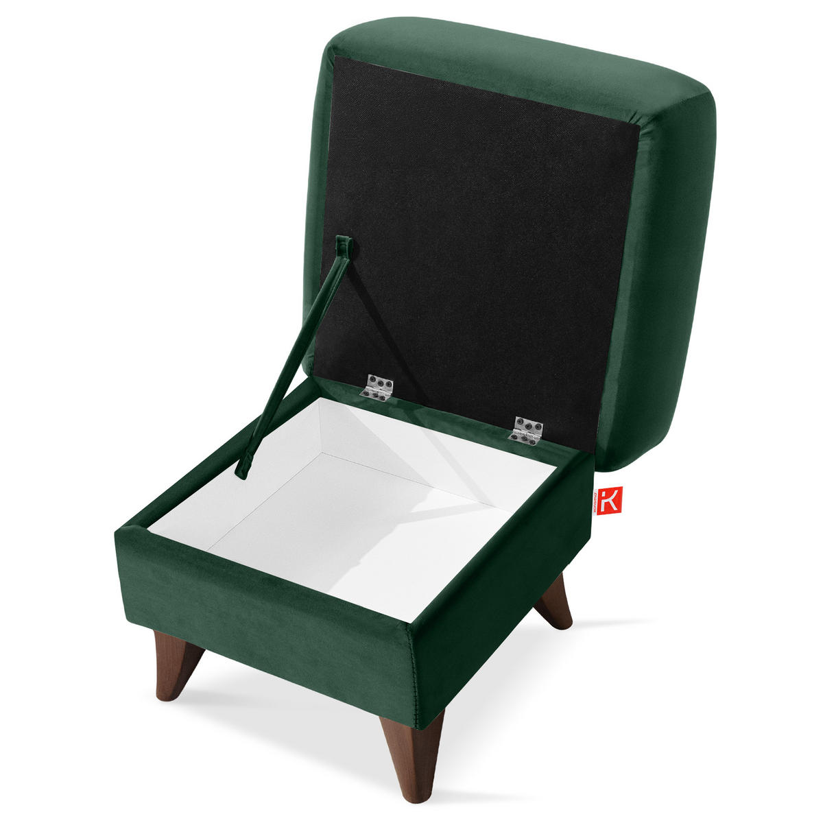 HOCKER GUSTAVO Fußstütze, Velours, Dunkelgrün - Dunkelgrün, Holz/Holzwerkstoff (53/49/53cm) - KONSIMO®