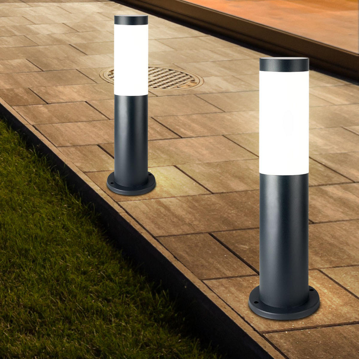 LED AUSSENLEUCHTE Edelstahl Anthrazit 2er Set - Anthrazit, Metall (7.6/7.6/45cm)