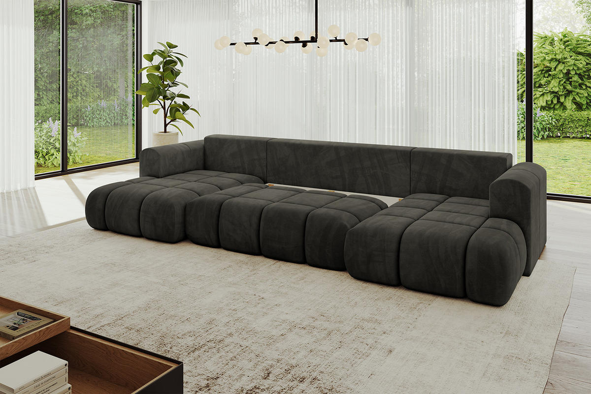 WOHNLANDSCHAFT Ottomane Links CLOUD-U-v1 414x180x40 Schwarz Velours - Schwarz, Holzwerkstoff/Kunststoff (414/90/180cm) - ALTDECOR