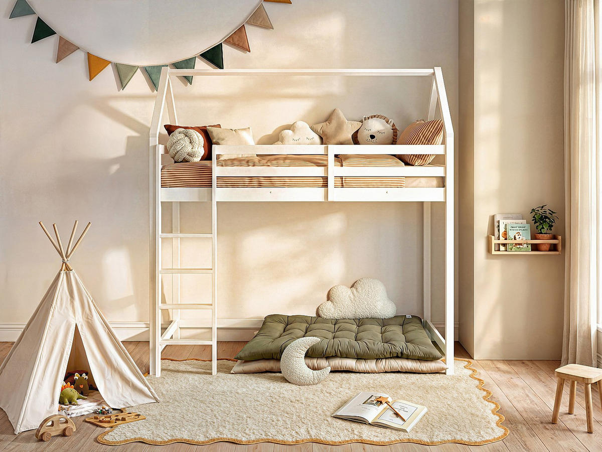 HAUSBETT - 1 Person - Holz, Platte - Weiß - Weiß, Holz (90/190cm) - Vente-Unique