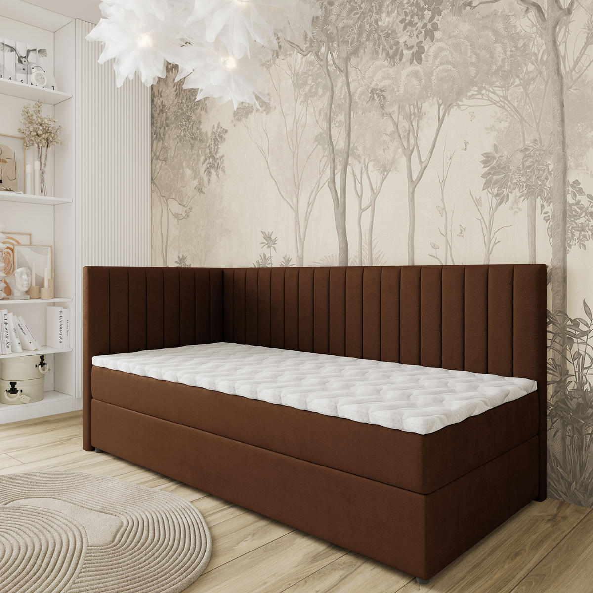 BOXBETT ARIS 100x200 cm mit Matratze und Topper, H2+H3 - Braun - Braun, Holz (100/200cm) - MASSENO