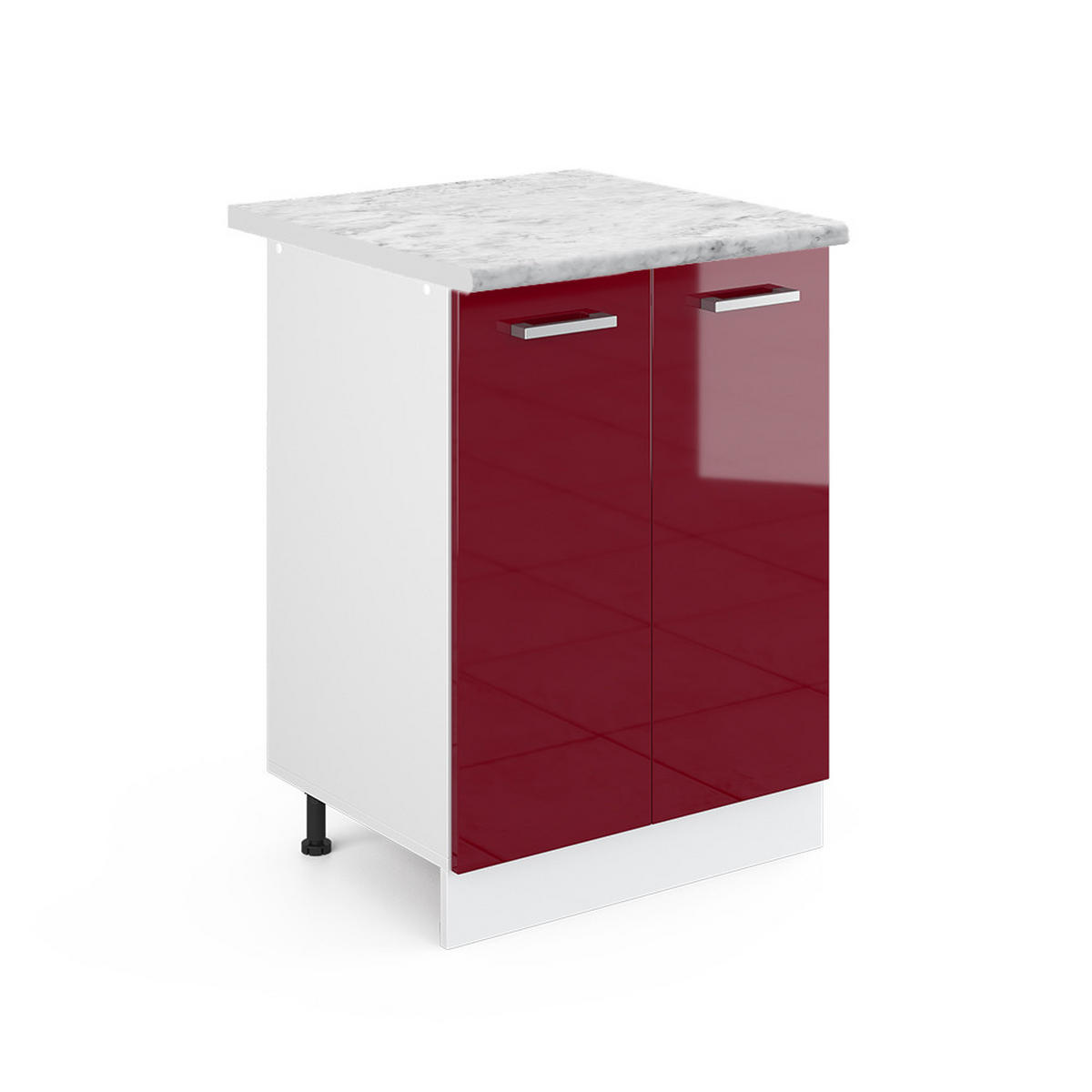KÜCHENUNTERSCHRANK R-Line Rot Hochglanz 60 cm, AP Marmor - Rot/Weiß, Holzwerkstoff (60/81.6/60cm) - Vicco