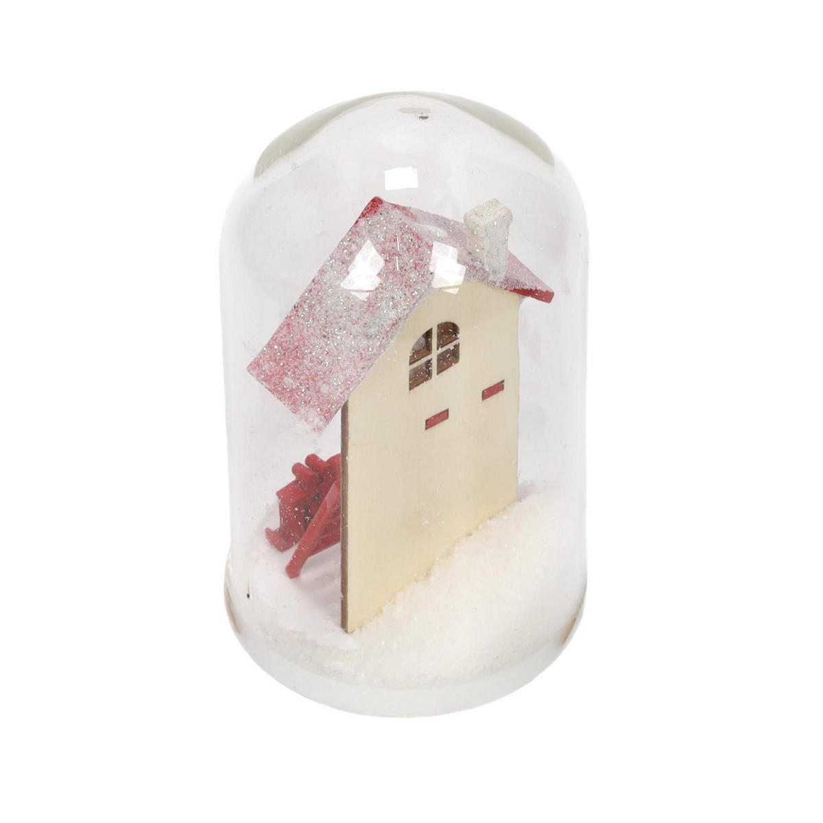 GLASKUPPEL mit Weihnachtshaus aus Holz 7/7/11,5 cm - Rot, Holzwerkstoff (7/11.5/7cm) - Atmosphera Createur d´interieur