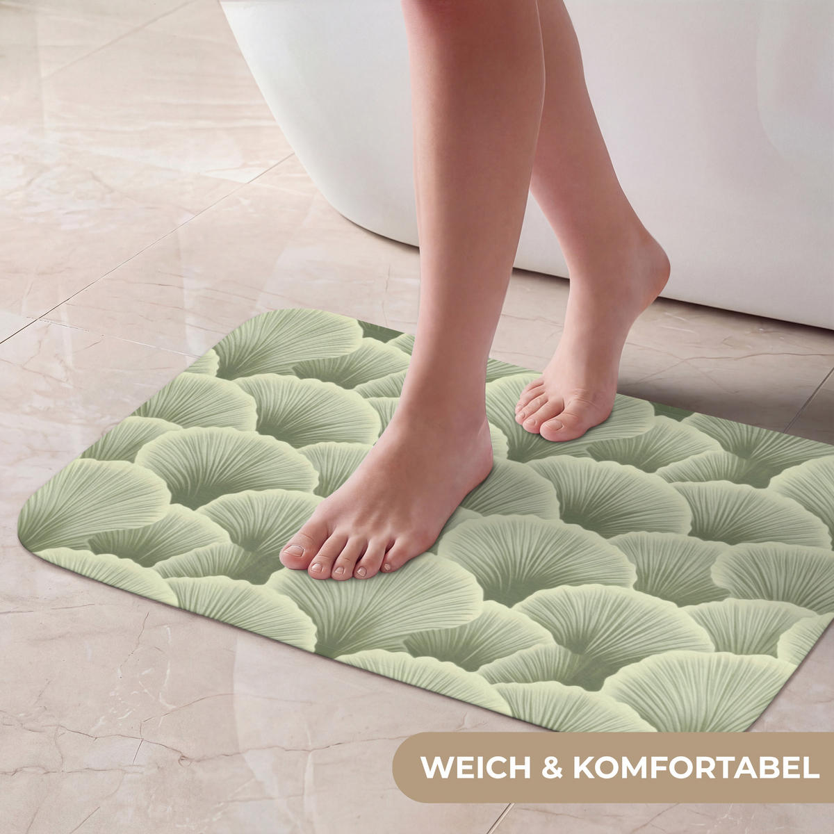 KOUPELNOVÁ PŘEDLOŽKA Vějíř - list - zelený 60x40 cm - pastelově zelená, textil/plast (60/40cm)
