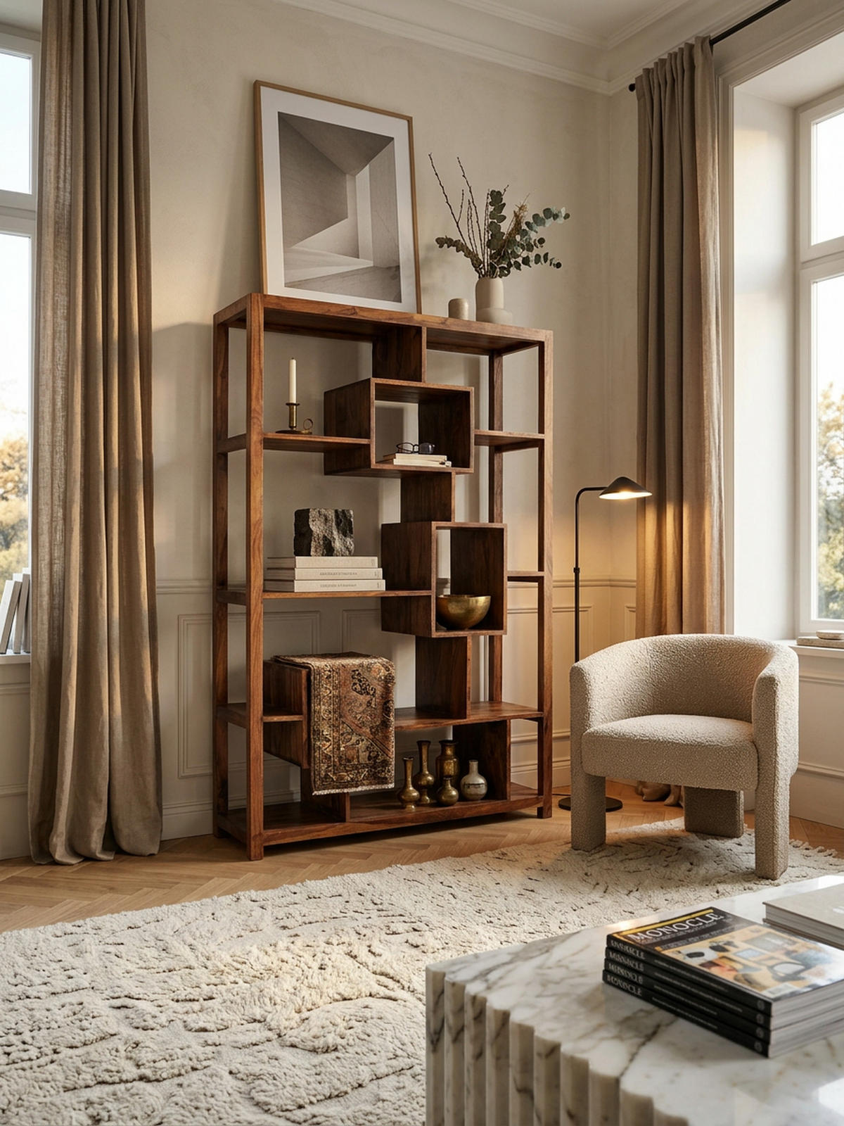 BÜCHERREGAL – Naturholz, 115x180 cm, Landhausstil, mit Ablagefächern - Braun, Holz (115/180/40cm) - KADIMA DESIGN