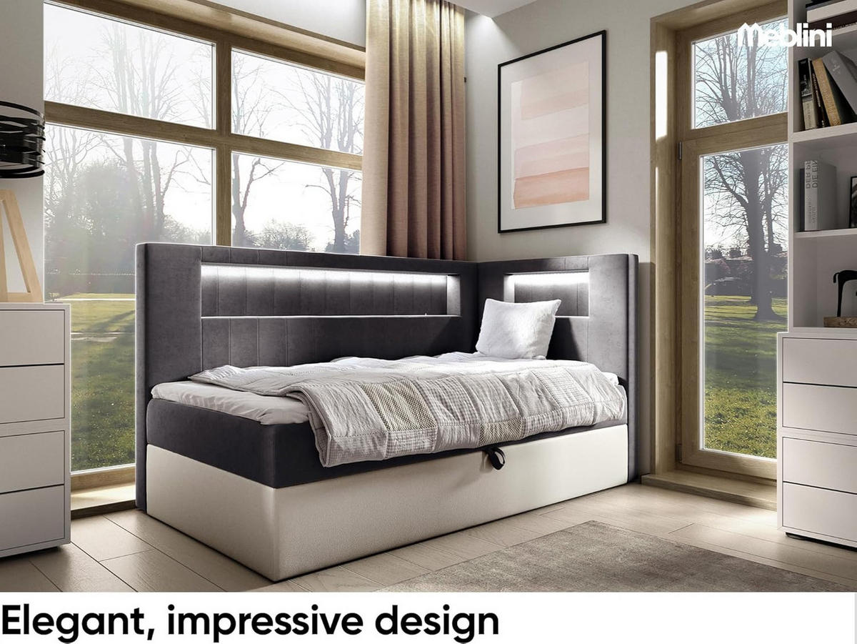 KINDERBETT GARETH 3 - Dunkelgrau/Weiß, Holzwerkstoff (93/212cm) - Meblini