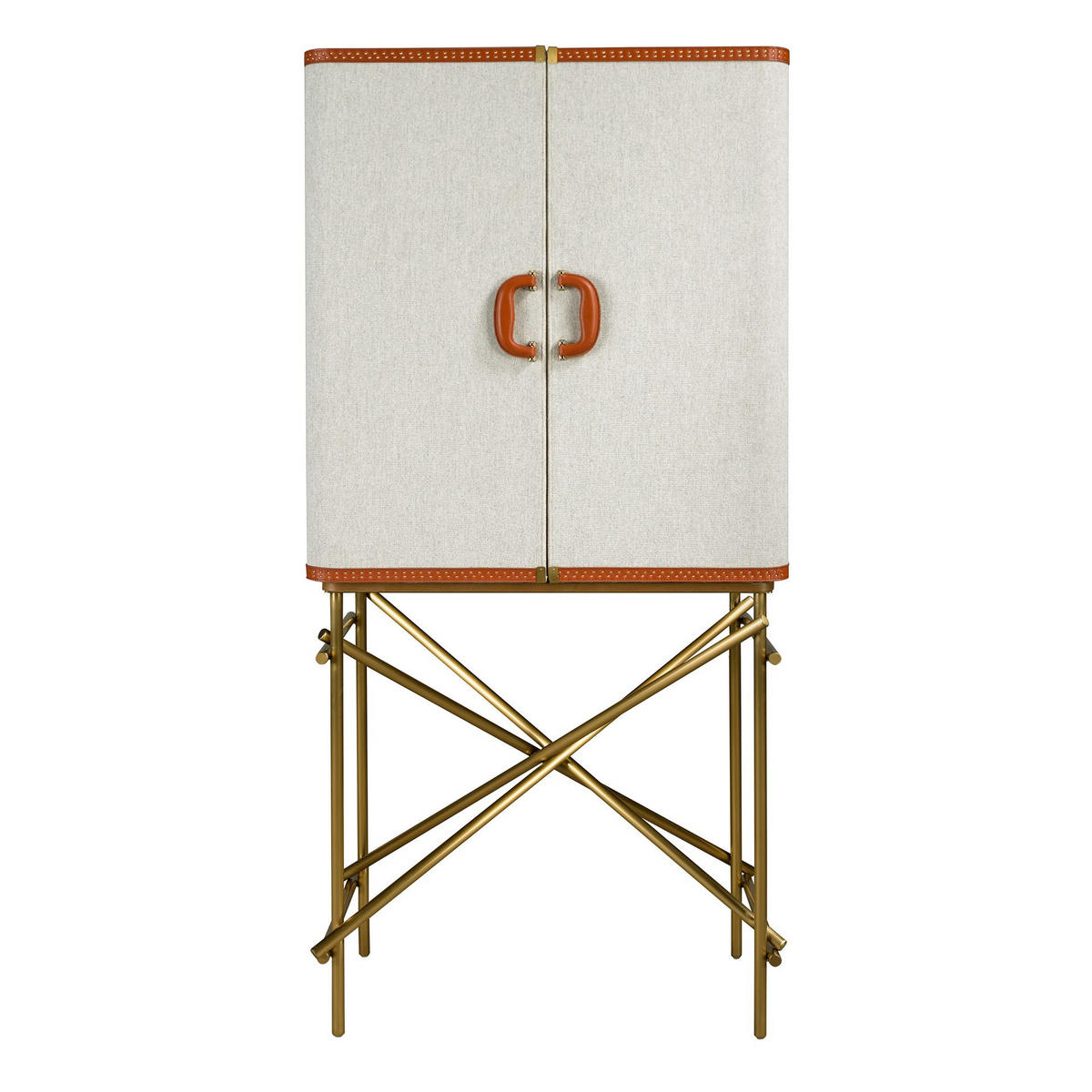 HIGHBOARD Großes Sideboard, Stoff, Nussbaum und goldfarbener polierter Stahl 82/53/169 cm - Hellgrau, Holzwerkstoff/Metall (82/169/53cm) - ANGEL CERDA