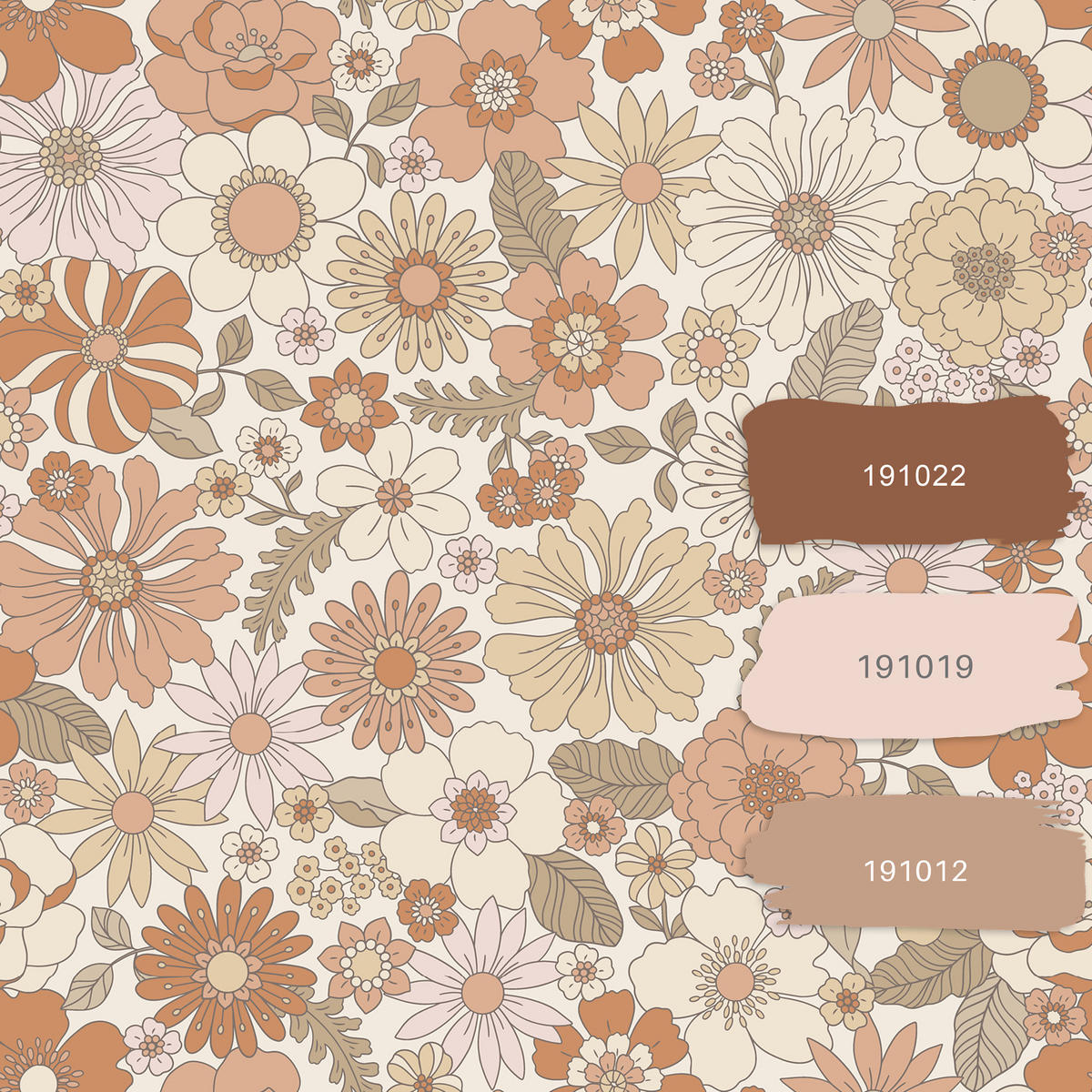 TAPETE Retro Blumen 53 cm x 10.05 m - Terracotta, Papier (53/1000cm) - ESTAhome