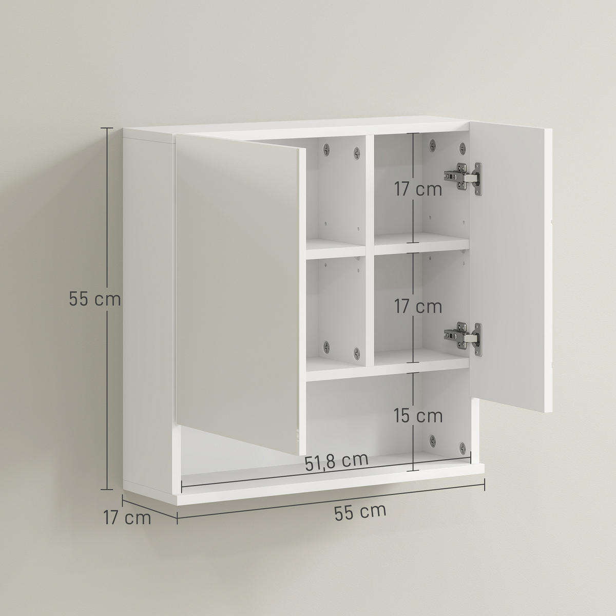 SPIEGELSCHRANK Badezimmer-Wandspiegelschrank, 2-türiger Stauschrank, 55 x 17 x 55 cm ,weiß - Braun, Glas (55/55/17cm) - Vallsero