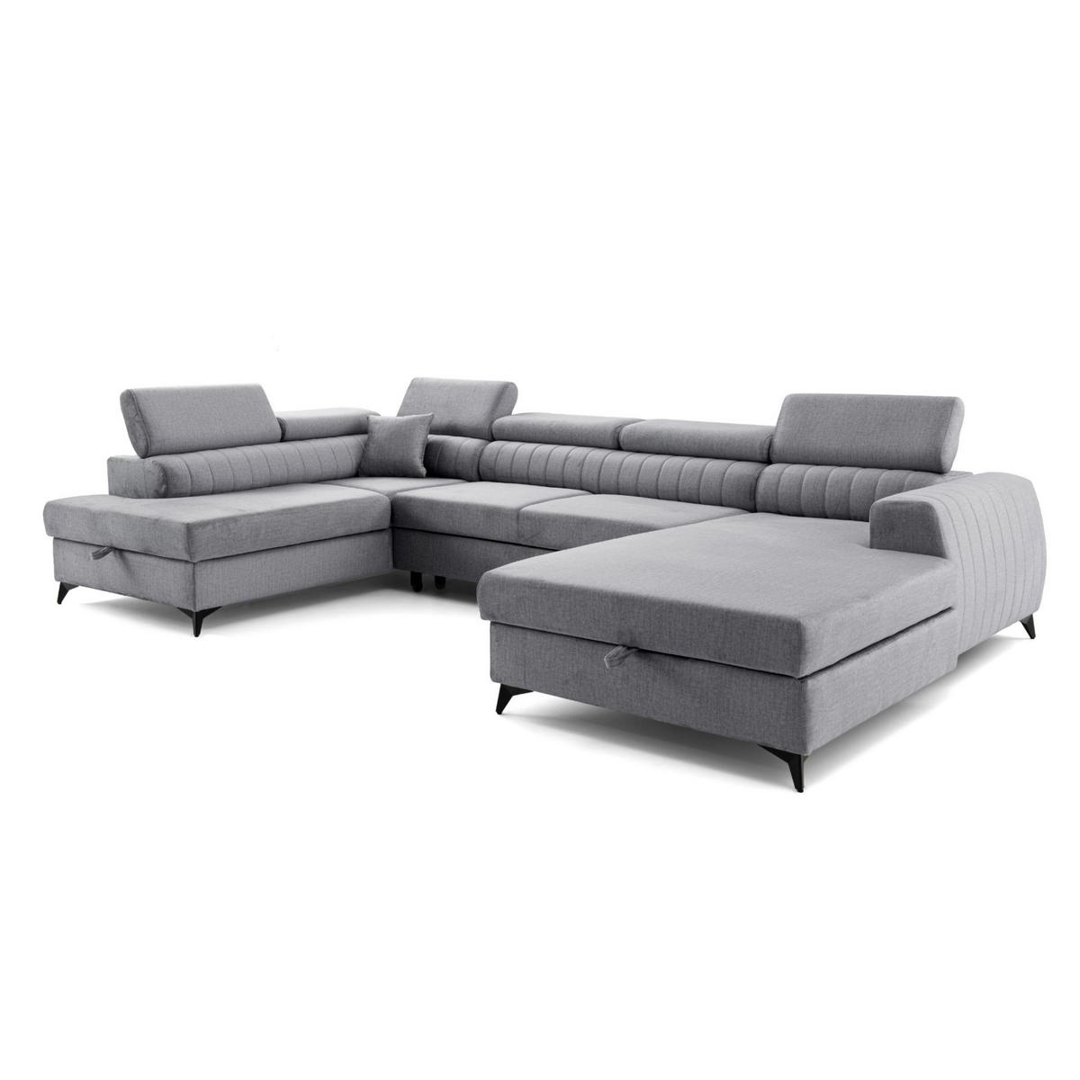 ECKSOFA U-Form PIERO U Links mit Schlaffunktion 125x260 Velours Grau - Schwarz/Grau, Holz/Textil (350/90/203cm) - Muffo