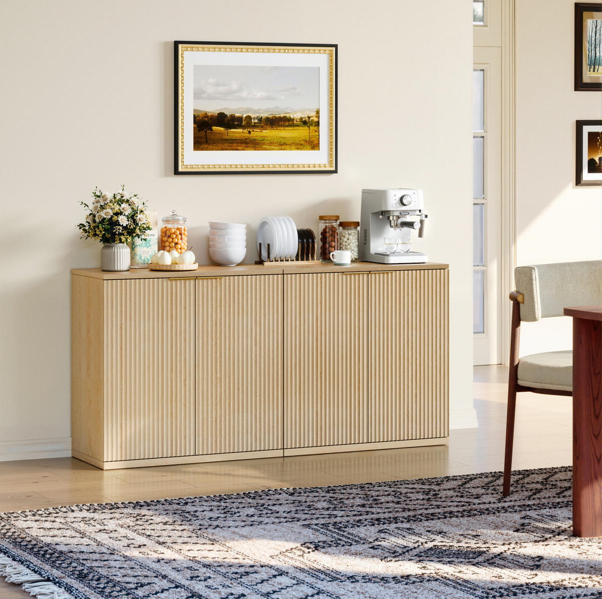 SIDEBOARD 80/40/80 cm Eiche aus MDF mit Faltenfront und Griff - Eichefarben, Holzwerkstoff (40/80/80cm) - OKWISH