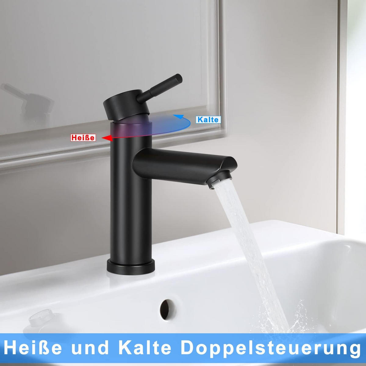 WASCHTISCHARMATUR Bachorw 14.6/4.6/17.4 cm - Schwarz, Metall (4.6/17.4/14.6cm) - ZMH
