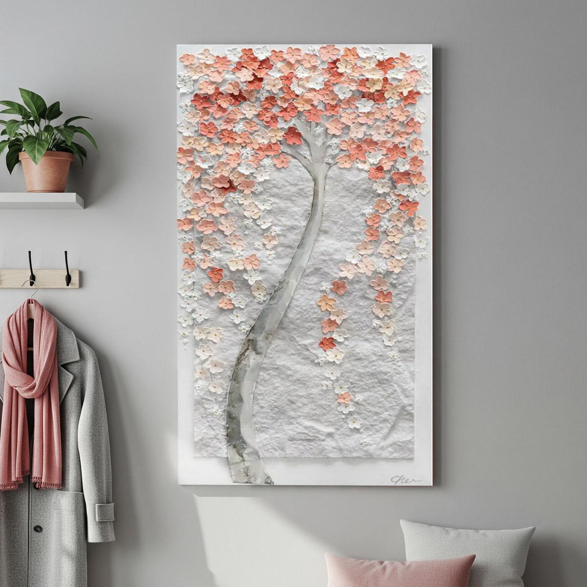 ACRYLBILD HANDGEMALT 50/100 cm - Pink/Weiß, Holz/Textil (50/100cm) - KUNSTLOFT