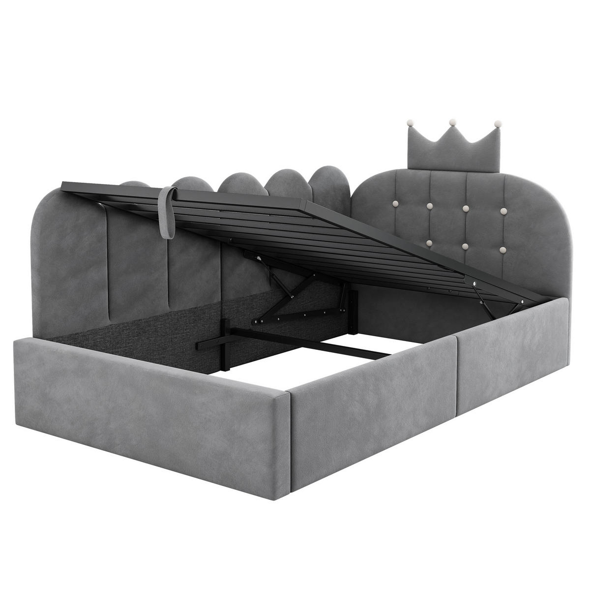 POLSTERBETT 90/200 cm Grau aus Samt mit Stauraum - Grau, Holz (90/200cm) - OKMYHOME