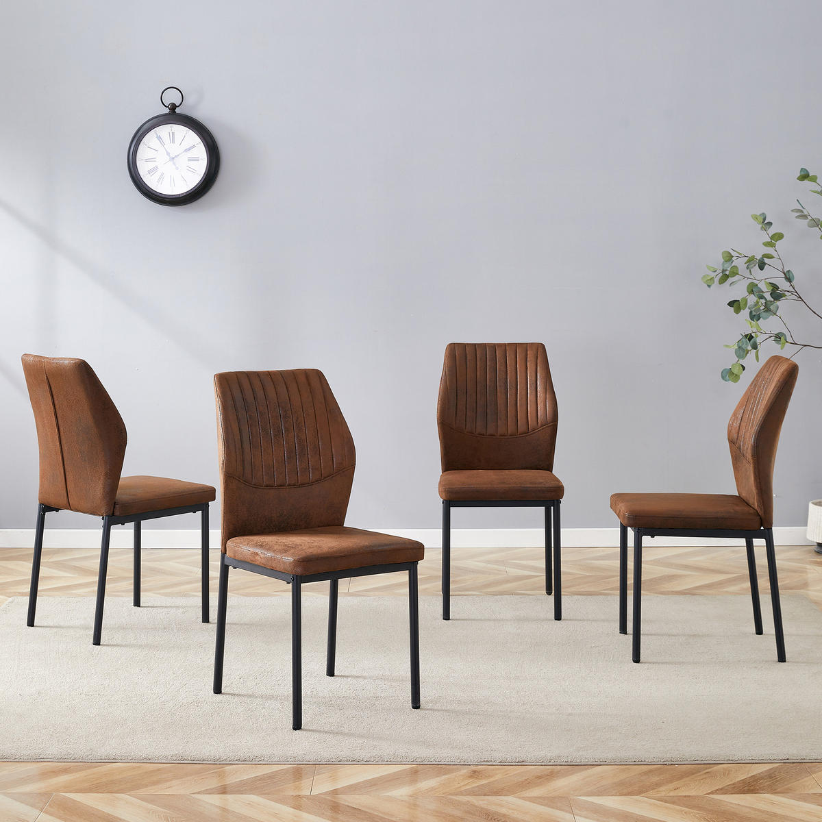 STUHL-SET DE-36578 4 Stück mit Tech-Stoff und Metallbeinen Braun - Braun, Metall (42.6/93/43cm) - ComfortXL