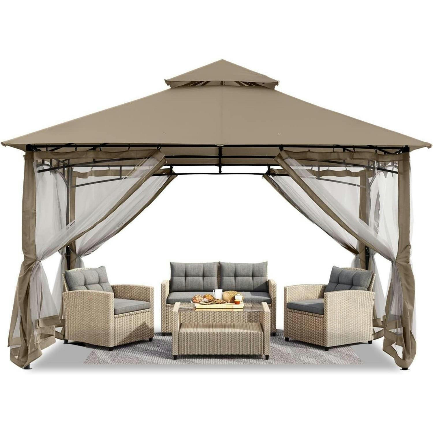 GARTENPAVILLON mit Netz 3.35 x 3.35 m Khaki - Olivgrün, Textil (304.8/280.4/304.8cm)