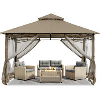 GARTENPAVILLON mit Netz 3.35 x 3.35 m Khaki - Olivgrün, Textil (304.8/280.4/304.8cm)