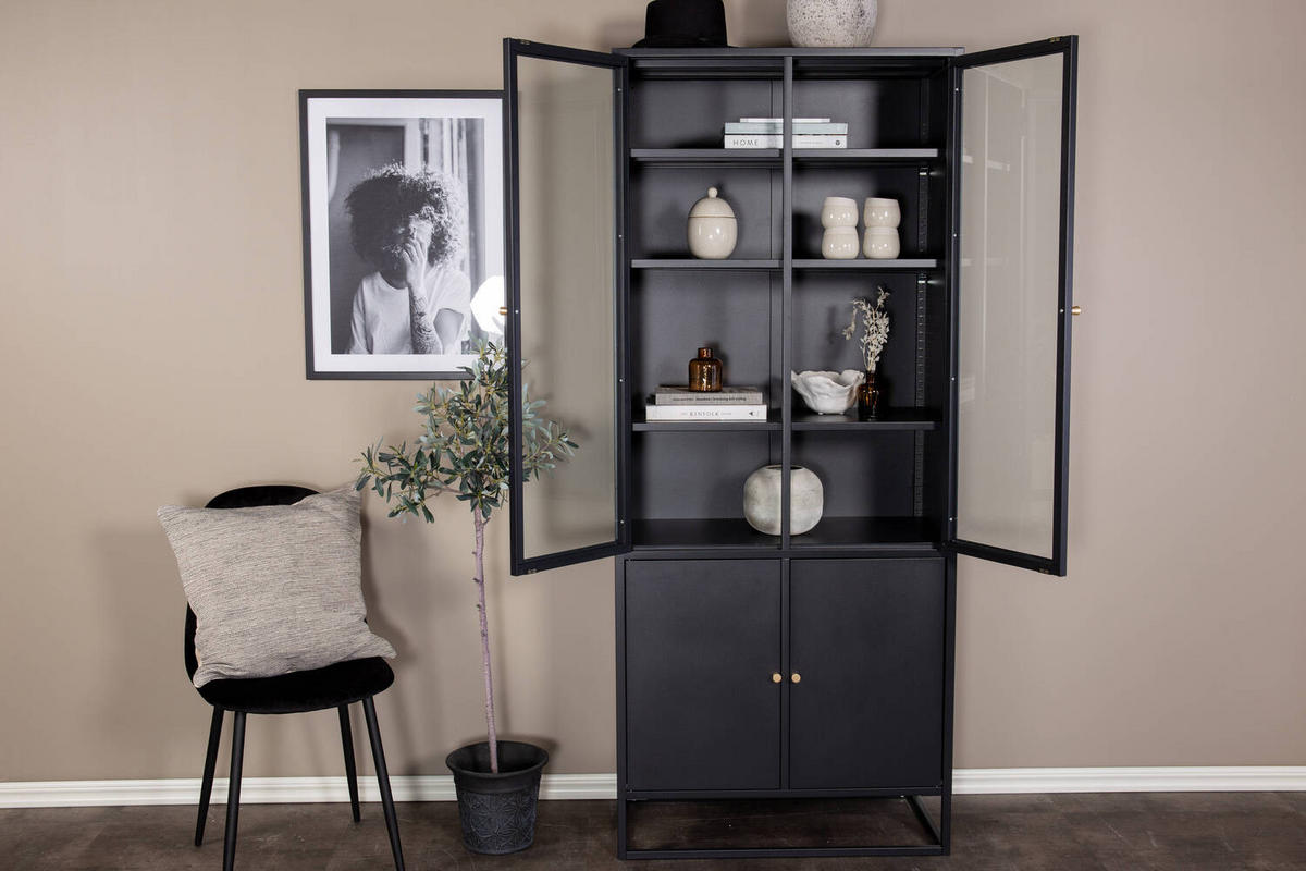 VITRINENSCHRANK Baku L - Schwarz, Metall (80/190/40.5cm) - kommodly