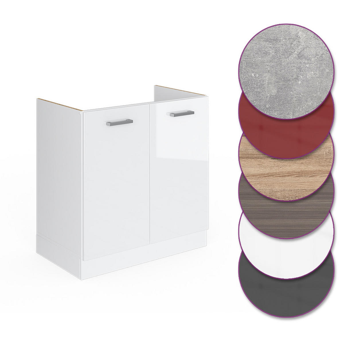 SPÜLENUNTERSCHRANK R-Line Weiß Hochglanz 80 cm ohne AP - Weiß Hochglanz/Weiß, Holzwerkstoff (80/81.6/46cm) - Vicco